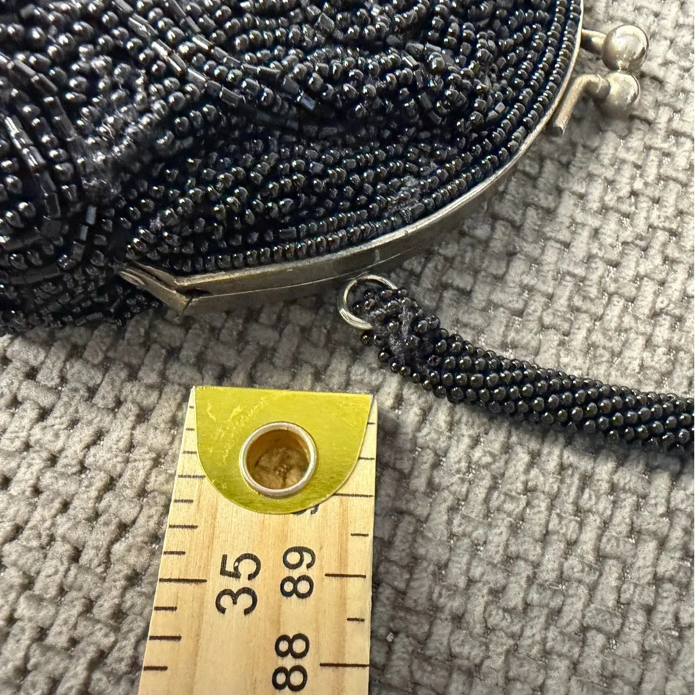 Beaded Evening Bag Black Formal Cocktail Vintage Mini Purse Kiss Lock La Regale